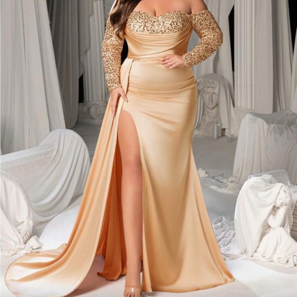 SHEIN Gold Long Sleeve Evening Dress